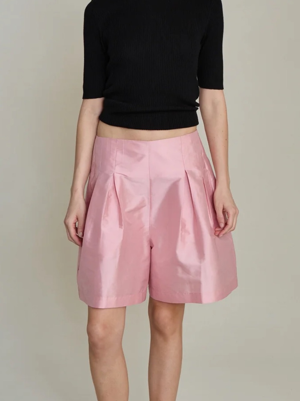 Chan Luu Rose Pink Techno Taffeta Pleated High-Waist Shorts NWT